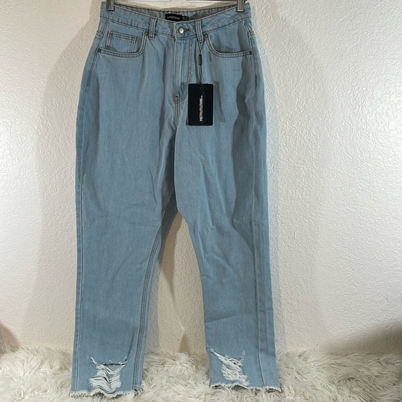 PRETTY LITTLE THING Shape Vintage Ripped Hem Straight Leg Denim Jeans Size 8 NEW - Picture 2 of 11